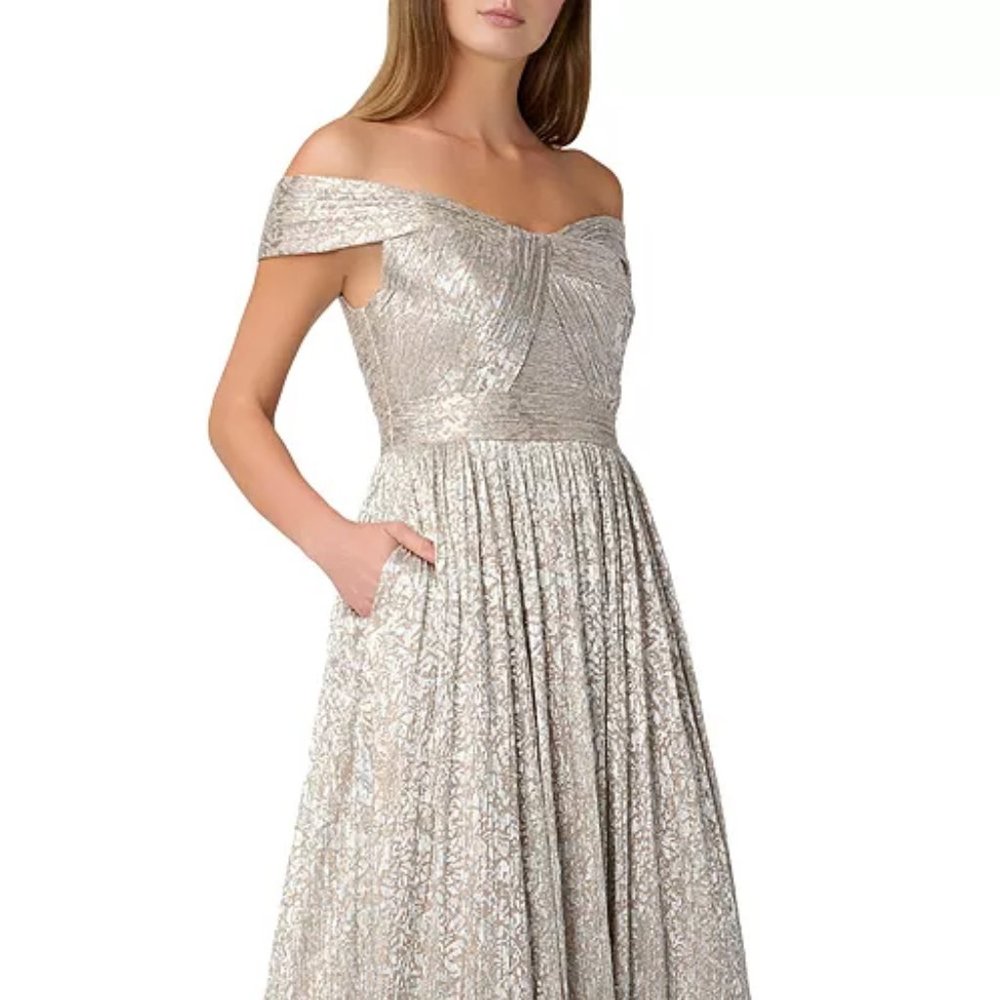 NWT - Aidon Mattox Metallic Off-The-Shoulder Gown - SIZE 6